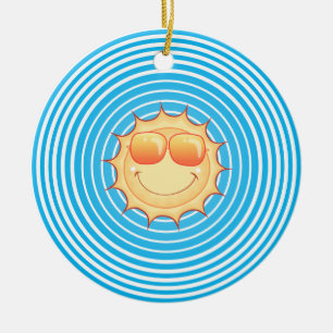 Blå himmel Smiling Sol Julgransprydnad Keramik