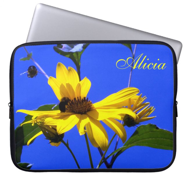 blå himmel, Solblommor N Bees Laptop sleeve (Framsidan)