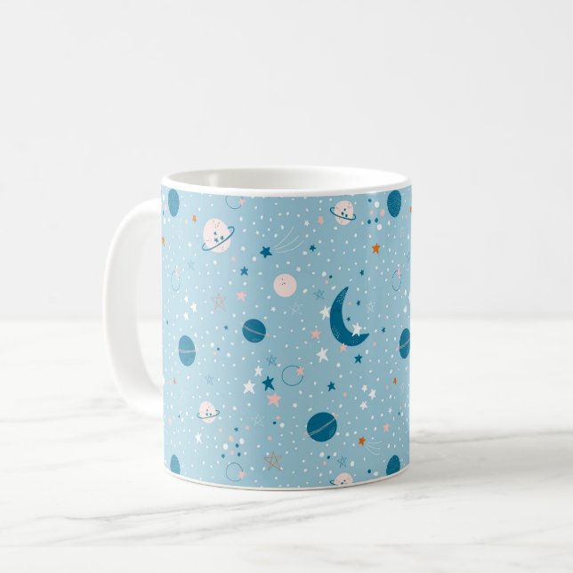 Blå himmel & Space Mönster Kaffemugg (Framsida vänster)
