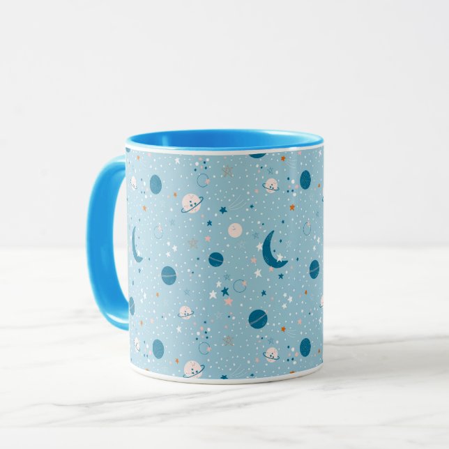 Blå himmel & Space Mönster Mugg (Framsida vänster)