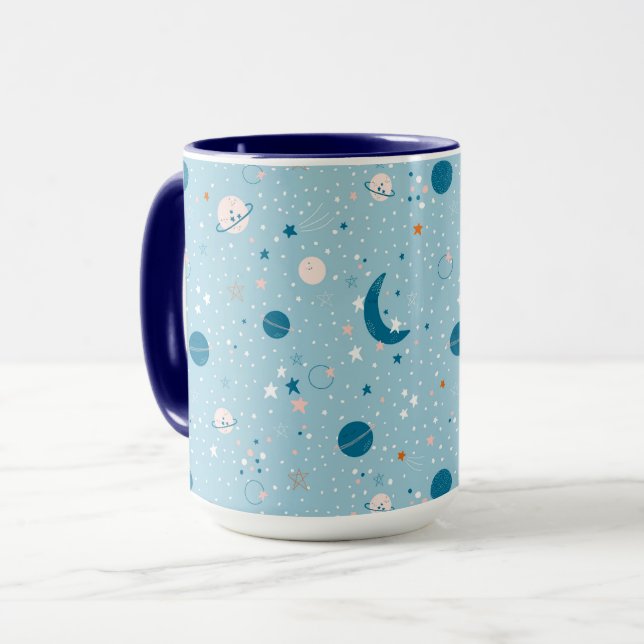 Blå himmel & Space Mönster Mugg (Framsida vänster)