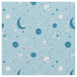 Blå himmel & Space Mönster Tyg