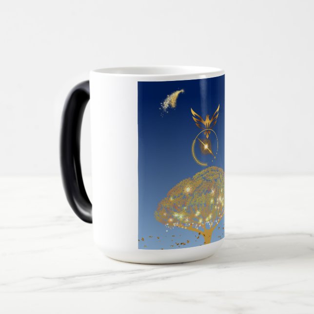 Blå himmel: stjärnorna, en fågel och det är gyllen magisk mugg (Framsida vänster)