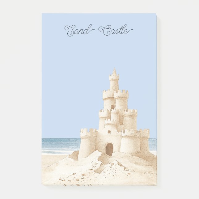 Blå himmel strand kräm sand slott post-it block (Framsida)