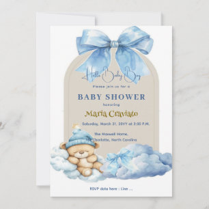 Blå himmel & Teddy-ömhet Baby Shower-inbjudan Inbjudningar