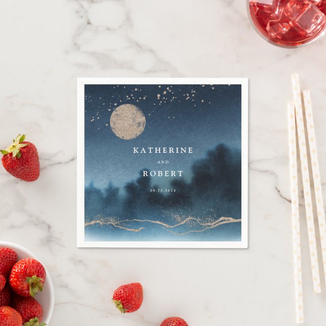 Blå himmel vattenfärg liggande Bröllop Monogram Pappersservett (Insitu)