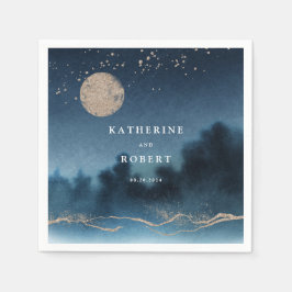 Blå himmel vattenfärg liggande Bröllop Monogram Pappersservett