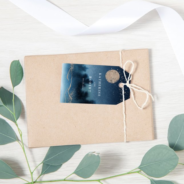 Blå himmel vattenfärg liggande Bröllop Monogram Presentetikett (Skapare uppladdad)