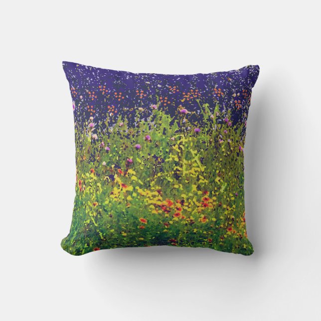 Blå himmel Vild Blommor Fält Design Utomhuskudde (Framsida)