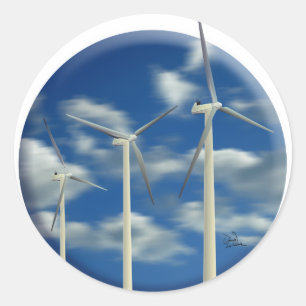 Blå himmel Vind Turbine Runt Klistermärke