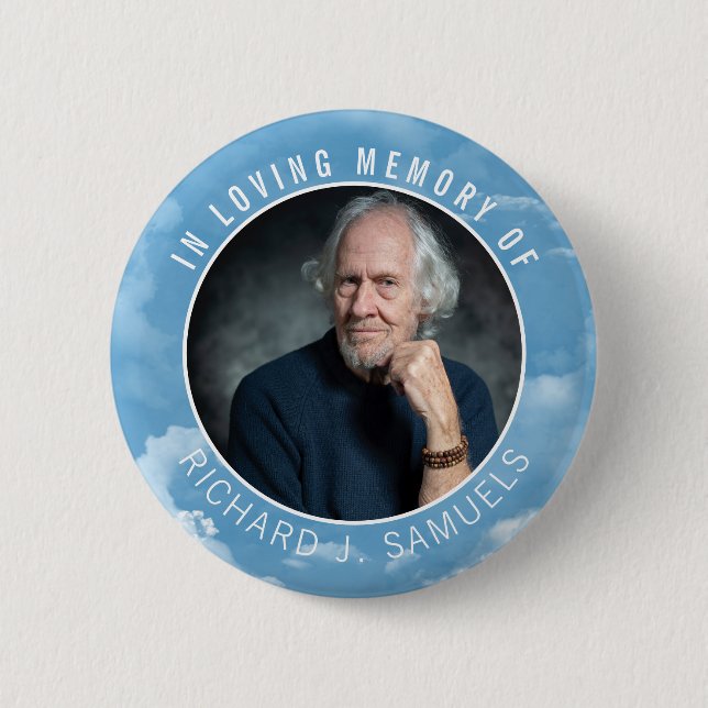 Blå himmel vita moln i foto med flytande minne knapp (Framsida)