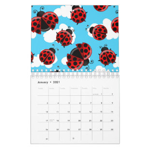 Blå himmel vita moln röd nyckelpiga skalbagge kalender