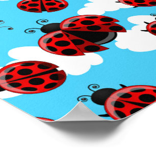 Blå himmel vita moln röd nyckelpiga skalbagge poster