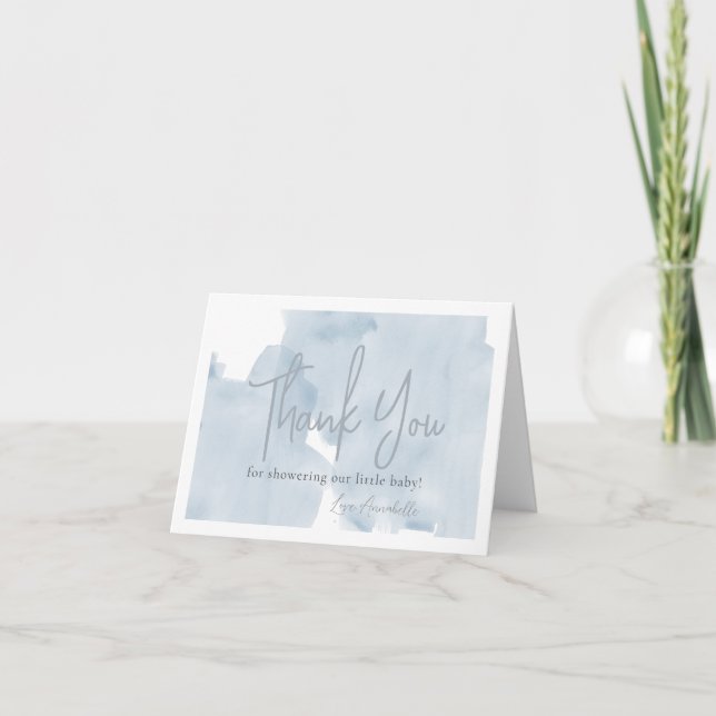 Blå himmel Watercolor Boy Baby Shower Tack Kort (Framsida)