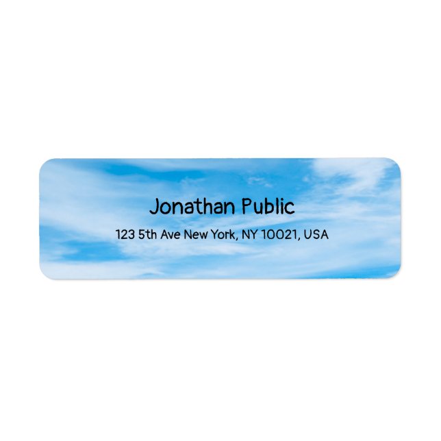 Blå himmel White Clouds Elegant Calligraphy-mall Returadress Etikett (Framsidan)