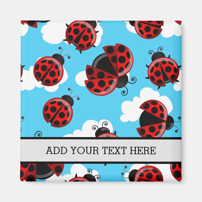 Blå himmel White Clouds Red Ladybug Beetle Insekt Magnet (Framsidan)