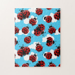 Blå himmel White Clouds Red Ladybug Beetle Pussel