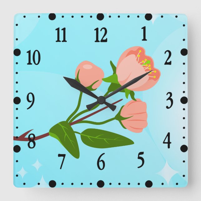 Blå himmelgradient med blommande vårgren  fyrkantig klocka (Framsida)
