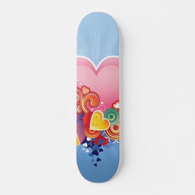 Blå himmelrosahjärta skateboard bräda 20,5 cm (Framsida)