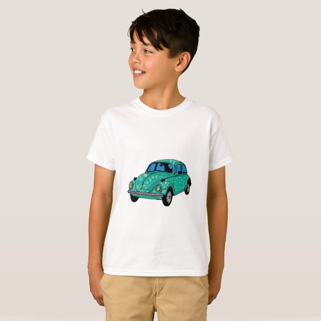 Blå Hippie Bil Hanes TAGLESS Tee Shirt (Hel framsida)