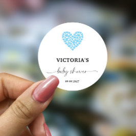 Blå hjärta baby shower-fest runt klistermärke