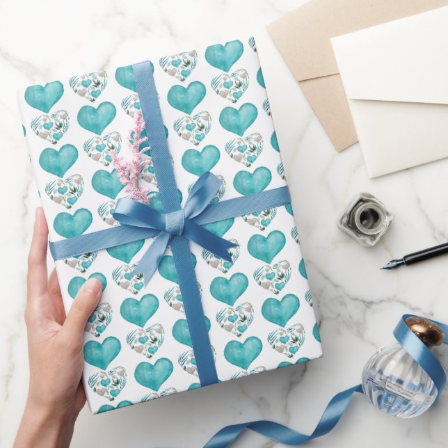 Blå Hjärtan Boho Vintage Mönster Presentpapper (Gifting)