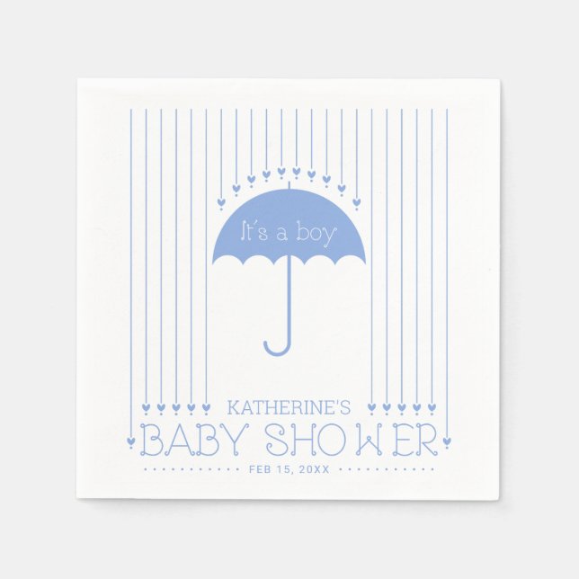 Blå Hjärtan Pojke Baby Shower Fest Papper Servett (Framsidan)