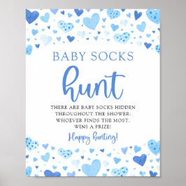 Blå hjärtan Valentine Baby Socks Hunt Baby Shower Poster