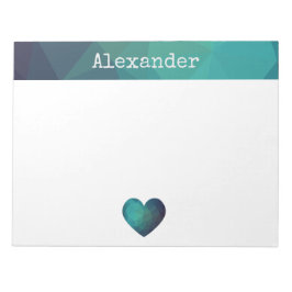 Blå hjärtdesign anpassade namn efter det att den h anteckningsblock