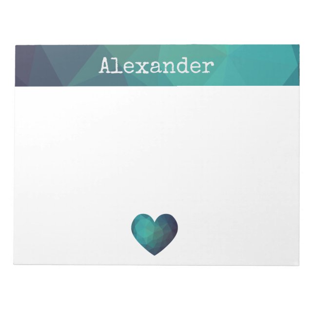 Blå hjärtdesign anpassade namn efter det att den h anteckningsblock (Framsida)