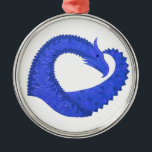 Blå hjärtdrake på vit julgransprydnad metall<br><div class="desc">Blå hjärtdrake på vit</div>