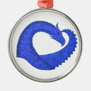 Blå hjärtdrake på vit julgransprydnad metall