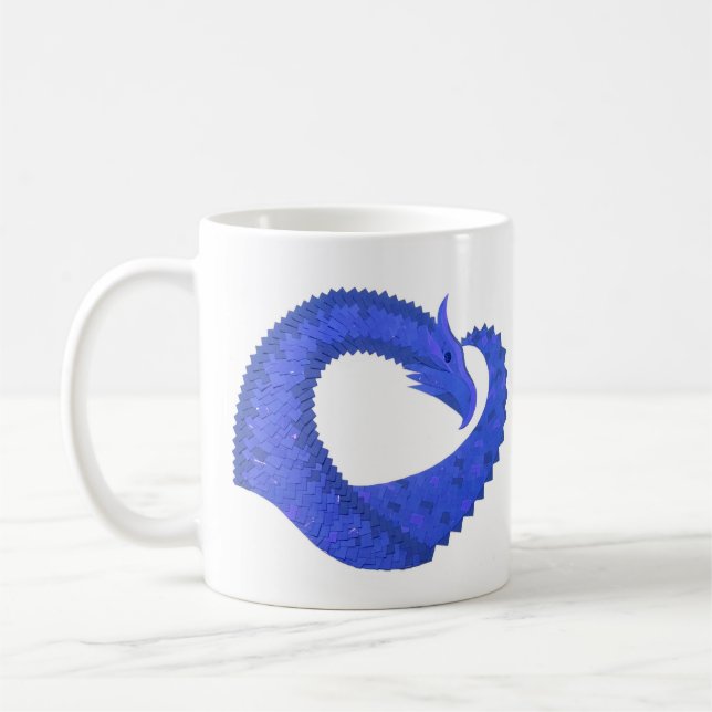 Blå hjärtdrake på vit kaffemugg (Vänster)