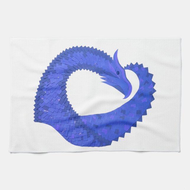 Blå hjärtdrake på vit kökshandduk (Horisontell)