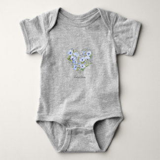 Blå Hjärtformad Blommig Bebis Bodysuit T Shirt