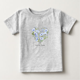 Blå Hjärtformad Blommig Bebis T-Shirt