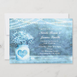 Blå Hjärtformad Murarvas & Brudslöja Inbjudan