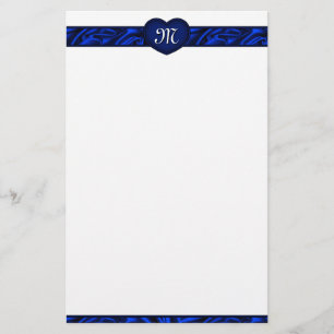 Blå hjärthjärthjärtans dag Monogram Stationery Brevpapper