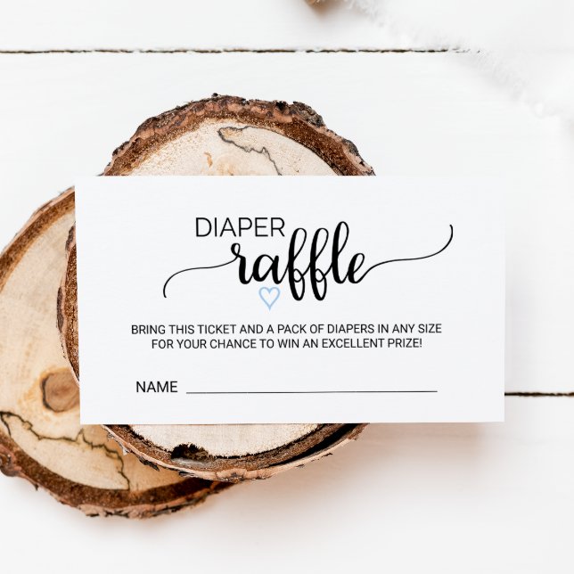 Blå hjärtsvart kalligrafi Diaper Raffle Insert Tilläggskort (Skapare uppladdad)