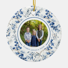 Blå Holly Toile Cirkelsmycke Julgransprydnad Keramik
