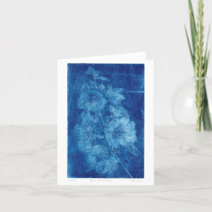 Blå Hollyhocks Intaglio WoodblockSkriv ut tomt kor Tack Kort