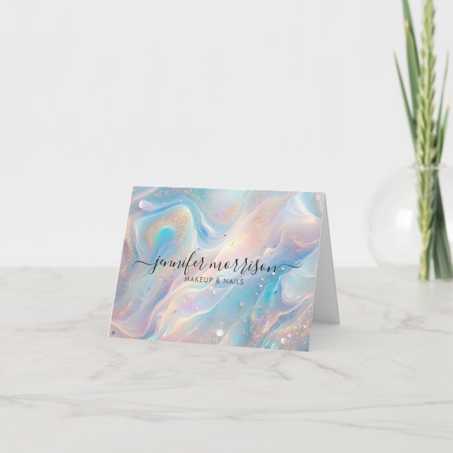 Blå holografisk opal Guld Glitter Personlig Kort (Framsida)