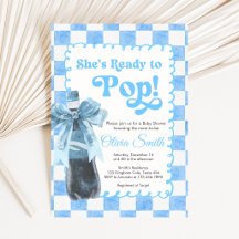 Blå Hon är redo att poppa Baby Shower Inbjudan