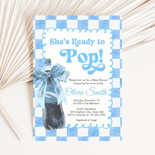 Blå Hon är redo att poppa Baby Shower Inbjudan (Ready to Pop Cola Baby Shower Invitation)