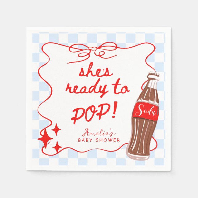 Blå Hon är redo att poppa läsk baby shower Pappersservett (Framsidan)