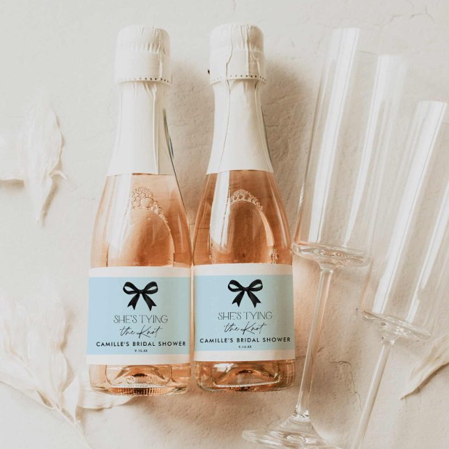 Blå hon Gifter sig (Blue She's Tying the Knot bridal shower mini champagne label)