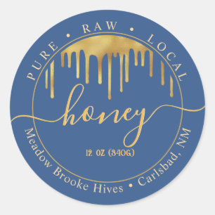 Blå honungsetikett Golden Drifts och dekorativt te Runt Klistermärke