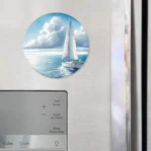 Blå Horisont Ensam Segelbåt Magnet