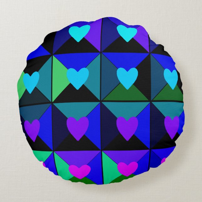 Blå hörnens rutor rund kudde (Baksidan)