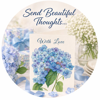 Blå Hortensia Akvarell Blommig Välkomstkort Kort